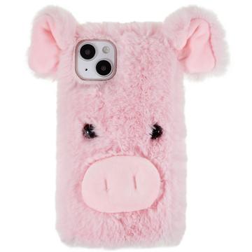 Fluffy Plush iPhone 14 Plus Hybrid Case Roze Varken