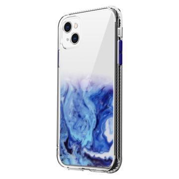 Marble Pattern iPhone 14 Plus Hybride Hoesje Donkerblauw