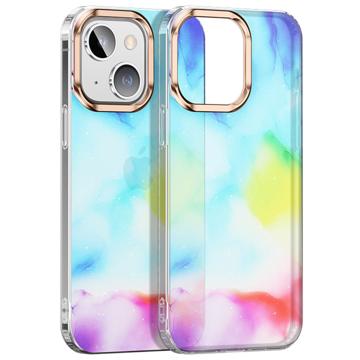 Watercolor Glitter iPhone 14 Plus Hybride Hoesje Cyan