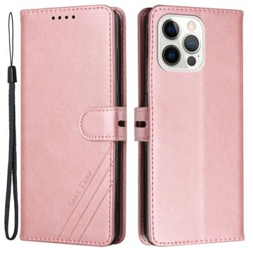 Zakelijke stijl iPhone 14 Pro Wallet Case Roze