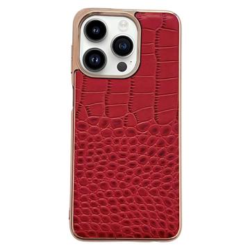 Crocodile Series iPhone 14 Pro Leren Gecoate Case Rood