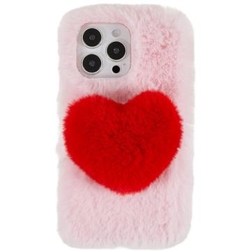 Plush Heart iPhone 14 Pro TPU Hoesje Roze
