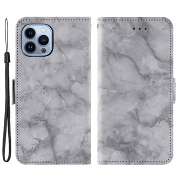 Marble Pattern iPhone 14 Pro Wallet Hoesje Grijs