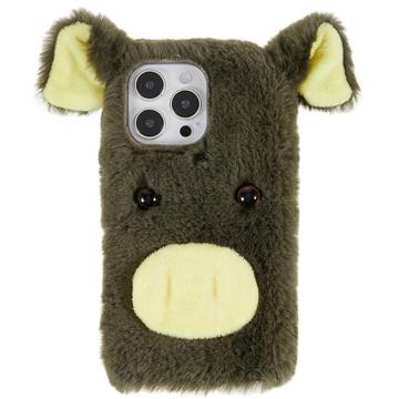Fluffy Plush iPhone 14 Pro Hybrid Case Groen Varken