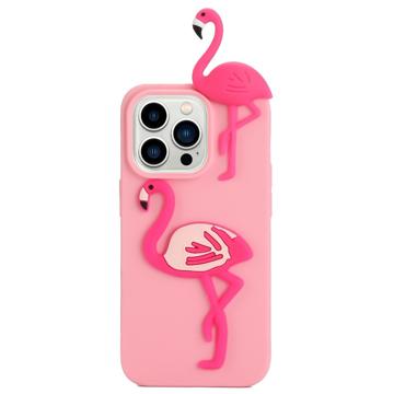 3D Cartoon iPhone 14 Pro TPU Hoesje Flamingo