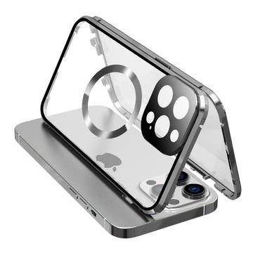 iPhone 15 Pro Max beschermhoes van dubbelzijdig HD gehard glas, compatibel met MagSafe Zilver