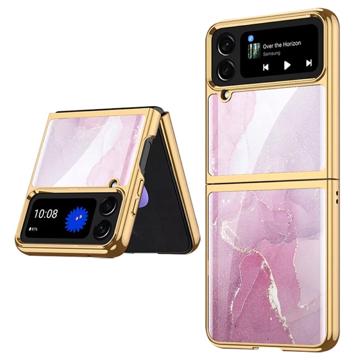 GKK Geschilderd Gehard Glas Samsung Galaxy Z Flip4 Case Roze-Marmer