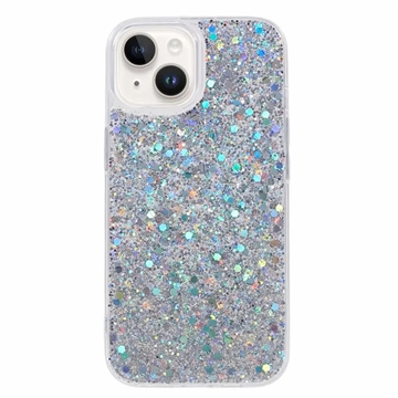 iPhone 15 Plus Glitter Flakes TPU Case Silver