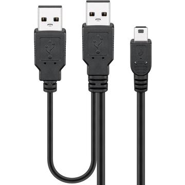 USB Y Kabel (2x USB A, 1x Mini USB B) o.a. voor 2,5 harddisks