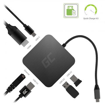 Green Cell 6-in-1 USB-C Hub Adapter QC 4.0, PD, Samsung Dex, 4K