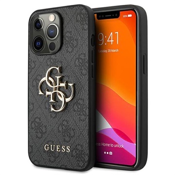 Guess 4G Big Metal Logo iPhone 13 Pro Hybrid Case Zwart
