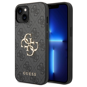 iPhone 15 Guess 4G Big Metal Logo Hybrid Case Grijs