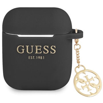 Guess 4G Charm AirPods-AirPods 2 Siliconen Cover Zwart