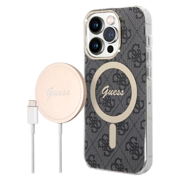 Guess 4G Edition Bundle Pack iPhone 14 Pro Hoesje & Draadloze Oplader Zwart