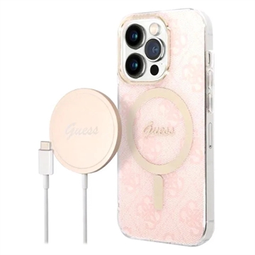 Guess 4G Edition Bundle Pack iPhone 14 Pro Hoesje & Draadloze Oplader Roze