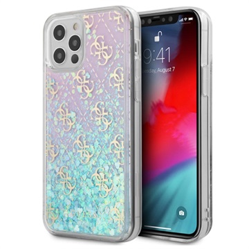Guess 4G Liquid Glitter iPhone 12-12 Pro Hybride Hoesje Roze-Blauw