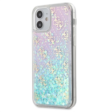 Guess 4G Liquid Glitter iPhone 12 Mini Hybride Hoesje Roze-Blauw