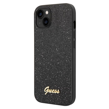 Guess Glitter Flakes Metal Logo iPhone 14 Plus Hybride Hoesje Zwart