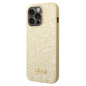 Guess Glitter Flakes Metal Logo iPhone 14 Pro Hybride Hoesje Goud