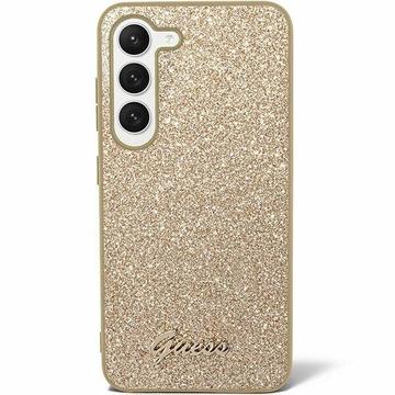 Samsung Galaxy S24 Guess Glitter Flakes Metal Logo Hybride Hoesje Goud