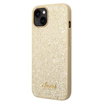 Guess Glitter Flakes Metal Logo iPhone 14 Plus Hybride Hoesje Goud