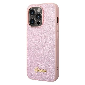 Guess Glitter Flakes Metal Logo iPhone 14 Pro Hybride Hoesje Roze