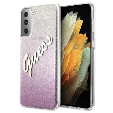 Guess Glitter Gradient Script Samsung Galaxy S21+ 5G Hoesje Roze