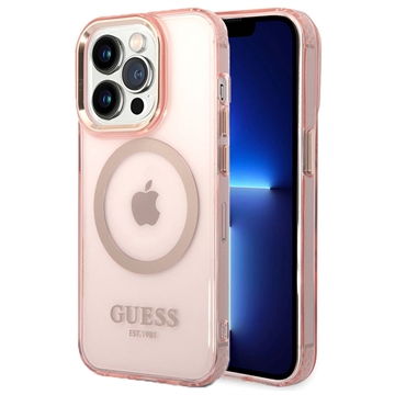 Guess Gold Outline MagSafe iPhone 14 Pro Max Hybride Hoesje Doorschijnend Roze