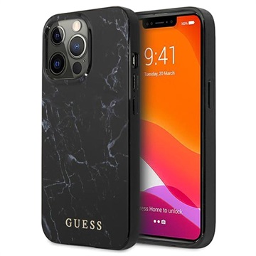 Guess Marble Collection iPhone 13 Pro Max Hybride Hoesje Zwart