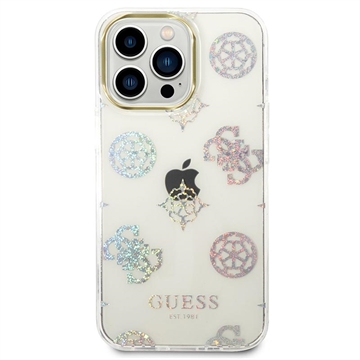 Guess Peony Glitter iPhone 14 Pro Max Hybrid Hoesje Wit