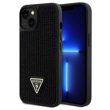 iPhone 15 Guess Rhinestones Triangle Metal Logo Case Black