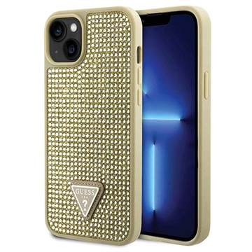 iPhone 15 Guess Rhinestones Triangle Metal Logo Case Gold
