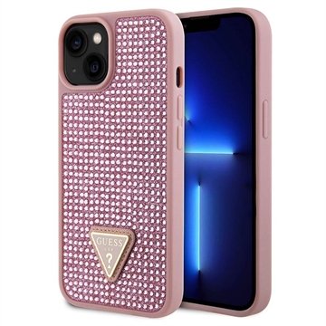 iPhone 15 Guess Rhinestones Triangle Metal Logo Case Pink