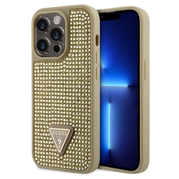 iPhone 15 Pro Guess Rhinestones Triangle Metal Logo Case Gold