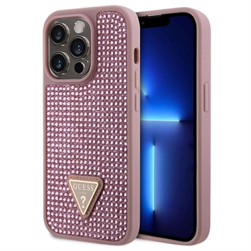 iPhone 15 Pro Guess Rhinestones Triangle Metal Logo Case Pink