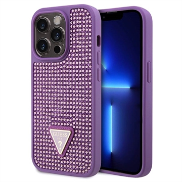 iPhone 15 Pro Guess Rhinestones Triangle Metal Logo Case Purple
