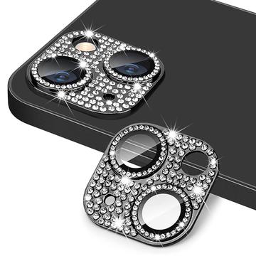 iPhone 15-15 Plus Hat Prince Glitter Camera Lens Beschermer Zwart