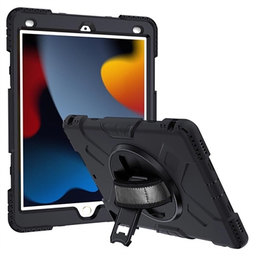 iPad 10.2 2019-2020-2021 Heavy Duty 360-hoes met draagriem Zwart