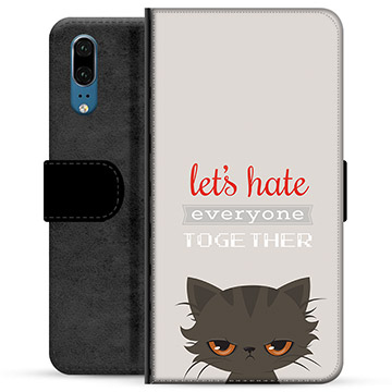 Huawei P20 Premium Wallet Case Angry Cat