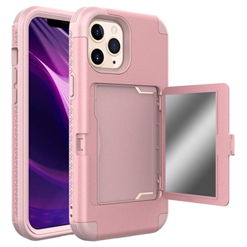 Hybride hoesje voor iPhone 12 Pro Max met verborgen spiegel en kaartsleuf roze