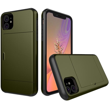 iPhone 11 Hybrid Case with Sliding Card Slot Army Green