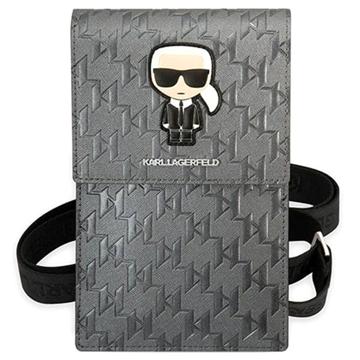 Karl Lagerfeld Monogram Ikonik Smartphone Schoudertas Zilver