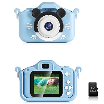 Digitale kindercamera met 32GB geheugenkaart blauw