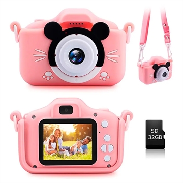 Digitale kindercamera met 32GB geheugenkaart roze