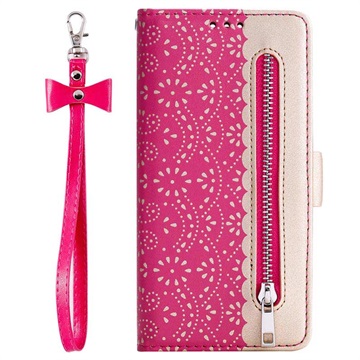 Lace Pattern Samsung Galaxy A40 Wallet Case Hot Pink