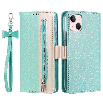 Lace Pattern iPhone 14 Max Wallet Case - Groen