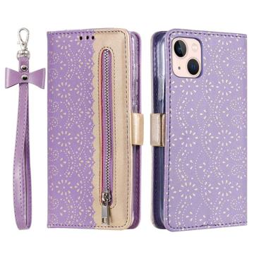 Lace Pattern iPhone 14 Wallet Case Paars