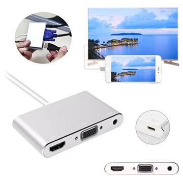 Lightning-HDMI, VGA, Audio, MicroUSB Adapter iPhone, iPad