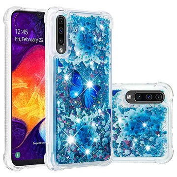 Liquid Glitter Samsung Galaxy A50 TPU Case Blauwe vlinder