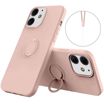 iPhone 13 vloeibaar siliconen hoesje met ringhouder roze